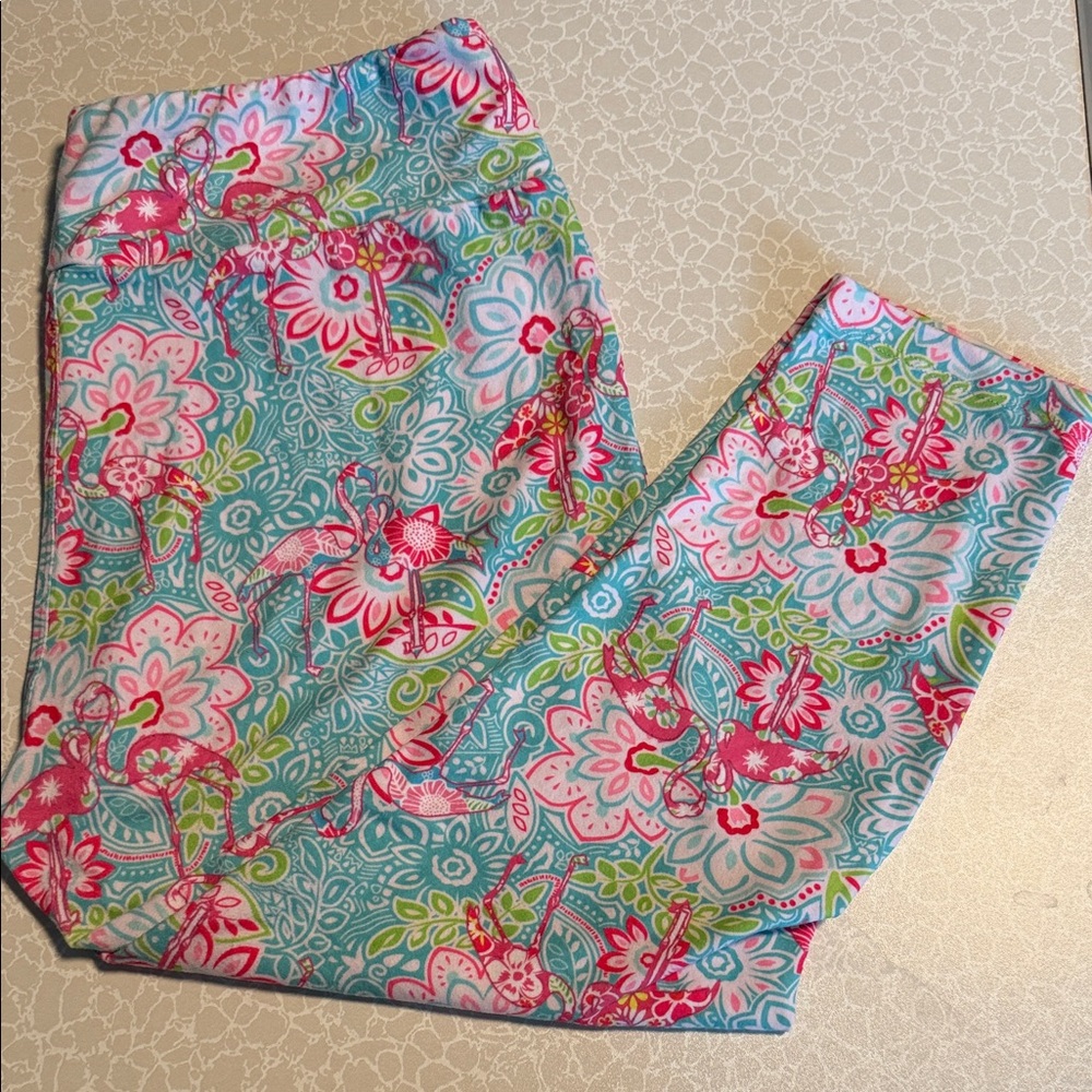 Flamingo with Floral Patterned Capri Leggings - Multicolor